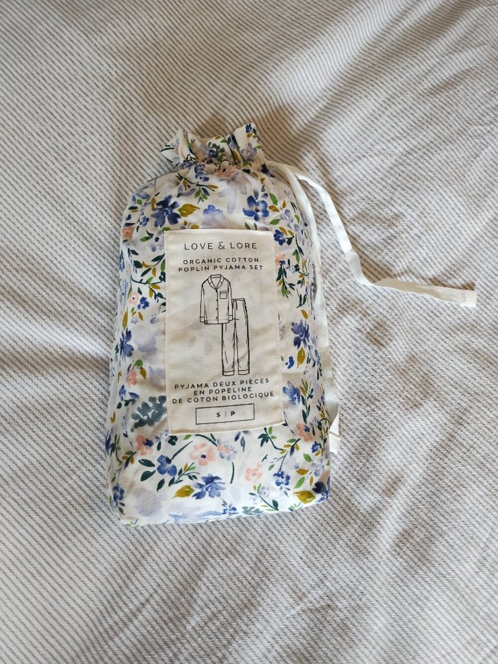 Love & Lore Organic Cotton Floral Poplin Pajama Set - White/Blue